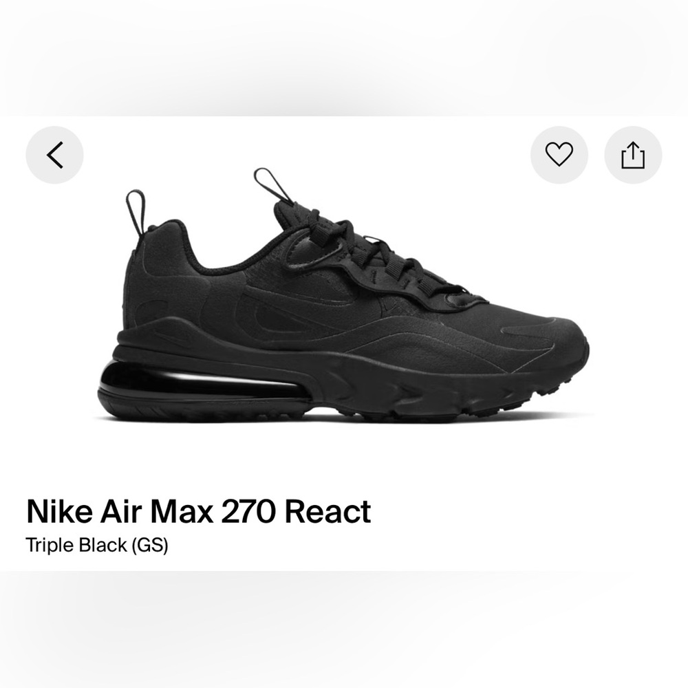 Nike Air Max 270 React “Triple Black” (Size 5Y/6.5W) BQ0103-004